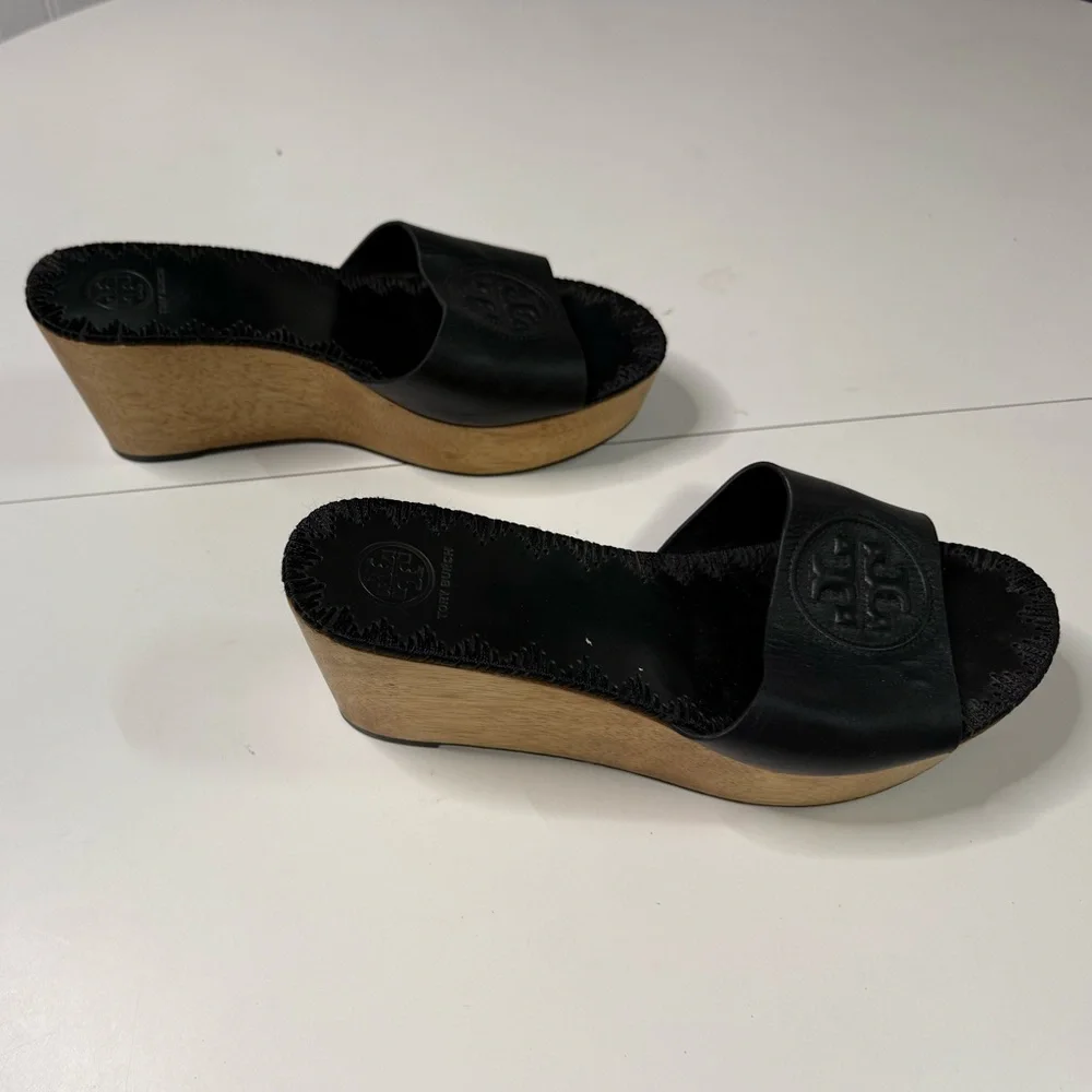 Tory Burch Black Leather Slide Sandals